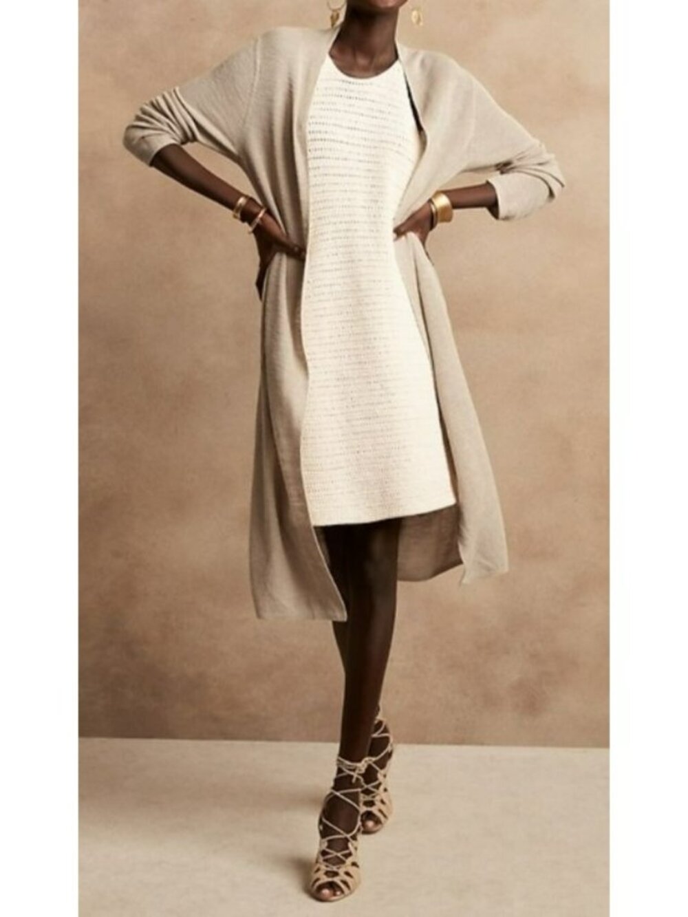 Banana Republic Beige Open Front Cardigan Sweater Womens Small Linen Blend